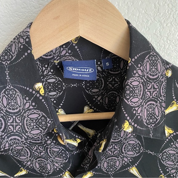 Vintage Sideout Flaming skulls and crossbones all-over print black, S - Picture 2 of 8